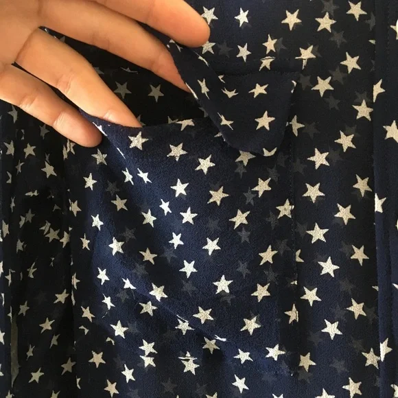 SOLD on eBay✨You’re A Star ⭐️ Navy Blue Sheer Silk Star Blouse - Picture 6 of 16